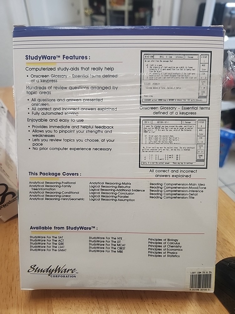 Vintage Cliff Notes LSAT Prep Guide Study Ware Computer Software For IBM PC, XT