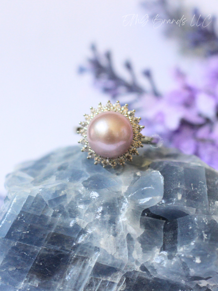 Pink Edison Pearl CZ Ring
