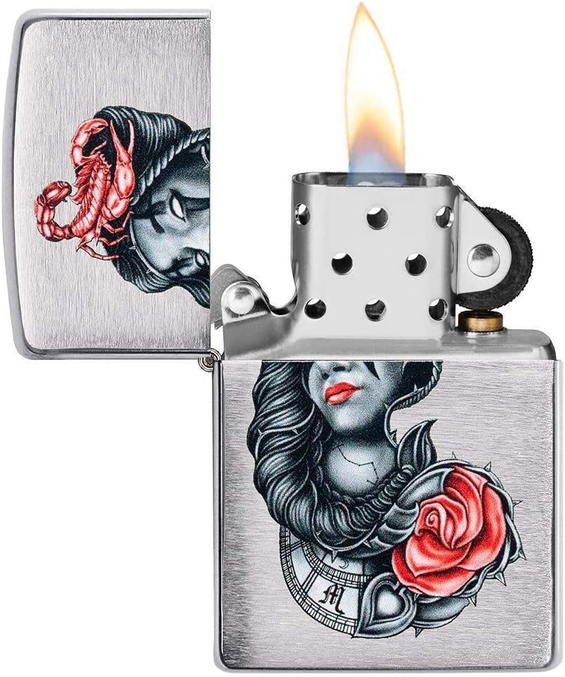 Zippo Stylized Tattoo Design Brushed Chrome 49112
