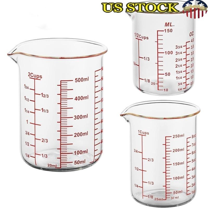 3 Piece Glass Measuring Cup Set High Borosilicate Liquid Kitchen Tools Durable
