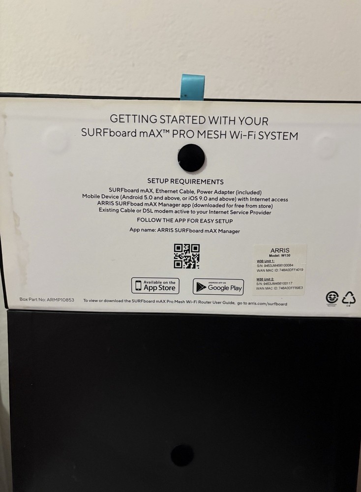 ARRIS SURFboard mAXPro Mesh WI-FI System-Black Includes One Cable Connector Only
