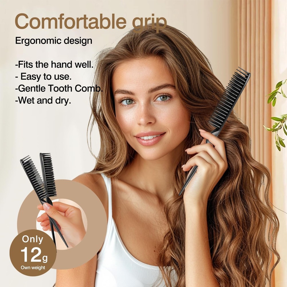 3-Row Rat Tail Styling Comb Set (4PCS) – Flexible for Medium, Black