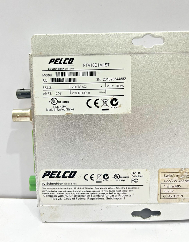Pelco FTV10D1M1ST 1 Channel ST Fiber Transmitter, Multi-Mode
