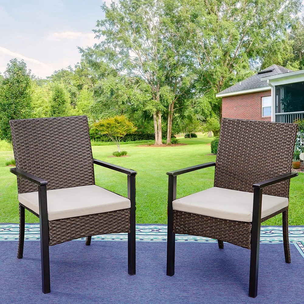 Outdoor Dining Set with Umbrella Rattan Chairs Rectangular Table for 6 Person