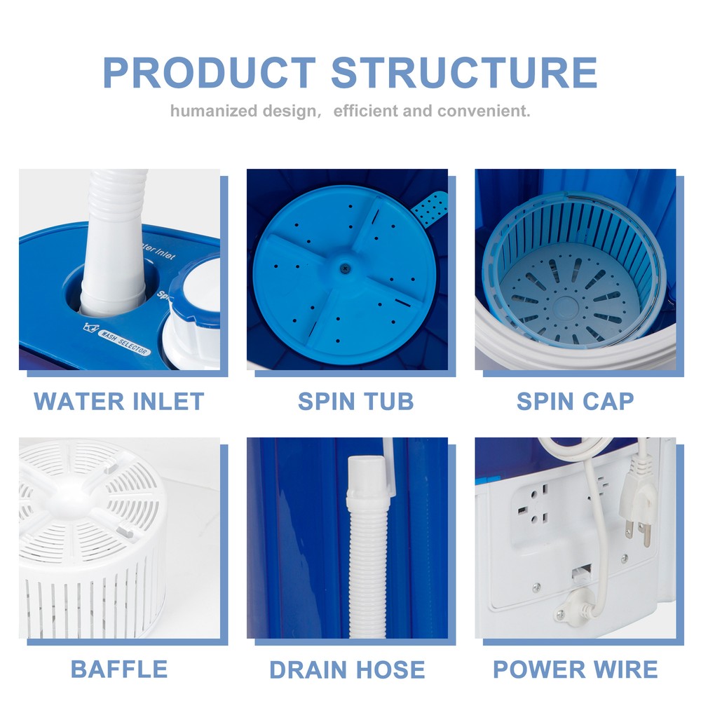 Mini Portable Washing Machine Top Load Washer W/ Double Knobs Timer Control