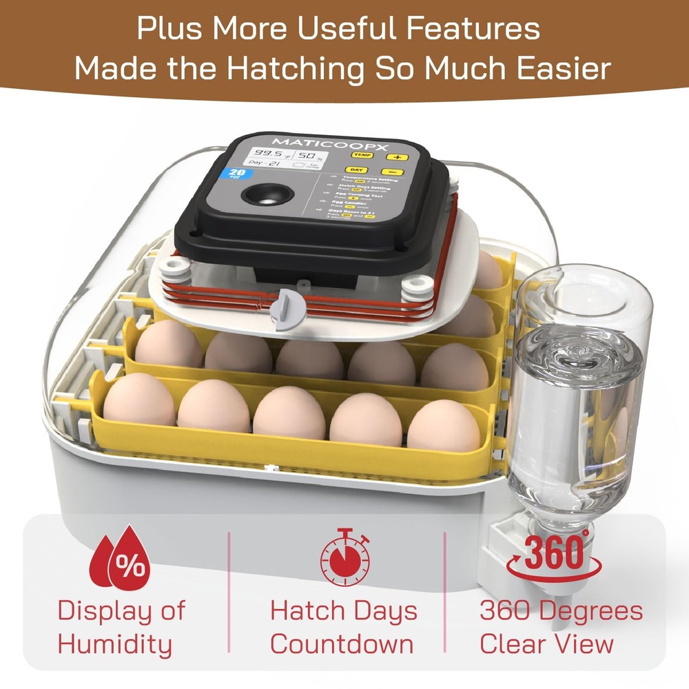 MATICOOPX 20 Egg Incubator with 20 chicken egg capacity, gray / yellow