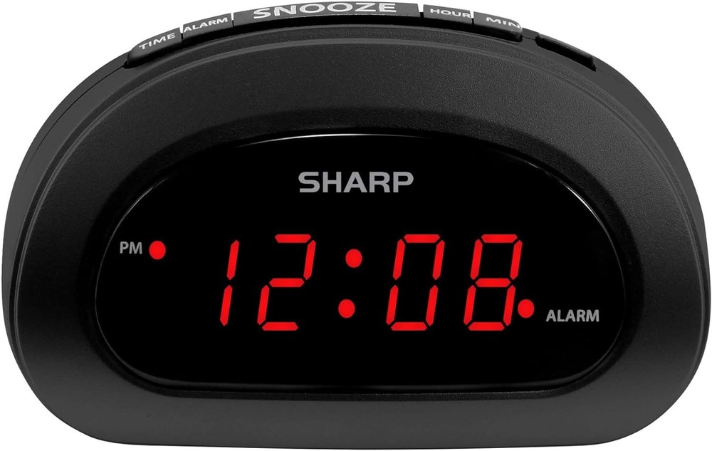 Sharp Small, Space-Saving Digital Alarm Clock – Compact Bedside Black