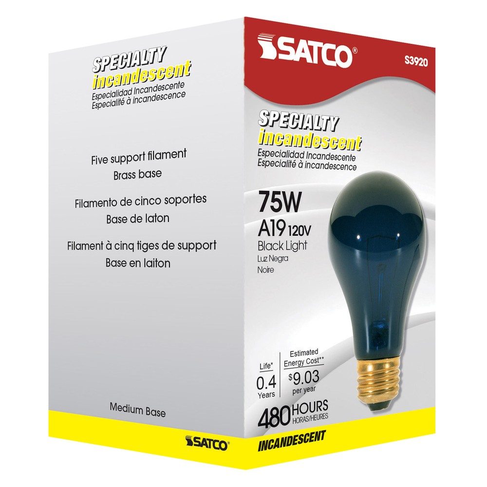 BLACK LIGHT 75 Watt 120V Standard Household Light Bulb A19 Medium E26 Base 75A19