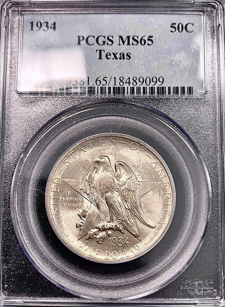 1934 - Texas Commemorative Silver Half Dollar - PCGS MS65 - Shiny luster BU!!!
