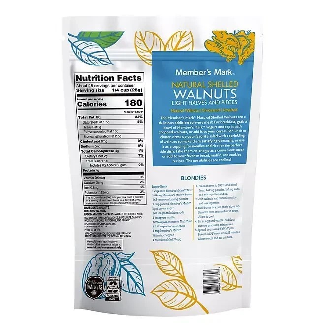 2 PACK - Member's Mark Natural Shelled Walnuts 3 lbs (Total 6 lbs)