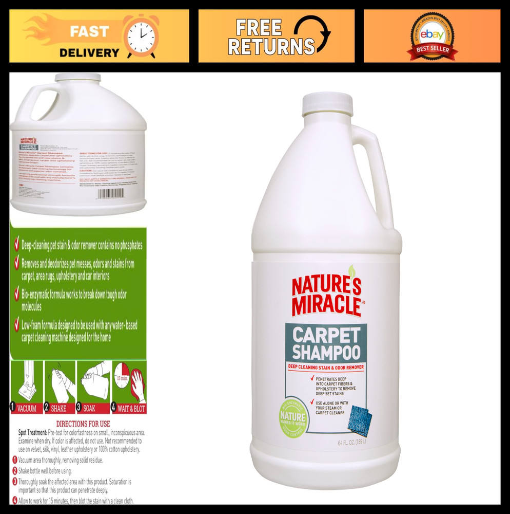 Deep-Cleaning Carpet Shampoo for Pets - Stain & Odor Remover, 64 oz