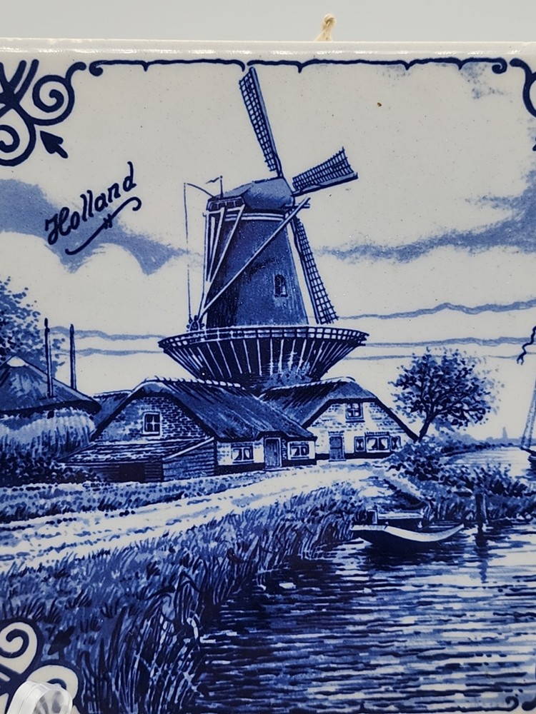 Delft Blauw Windmill on River Tile 6" x 6"