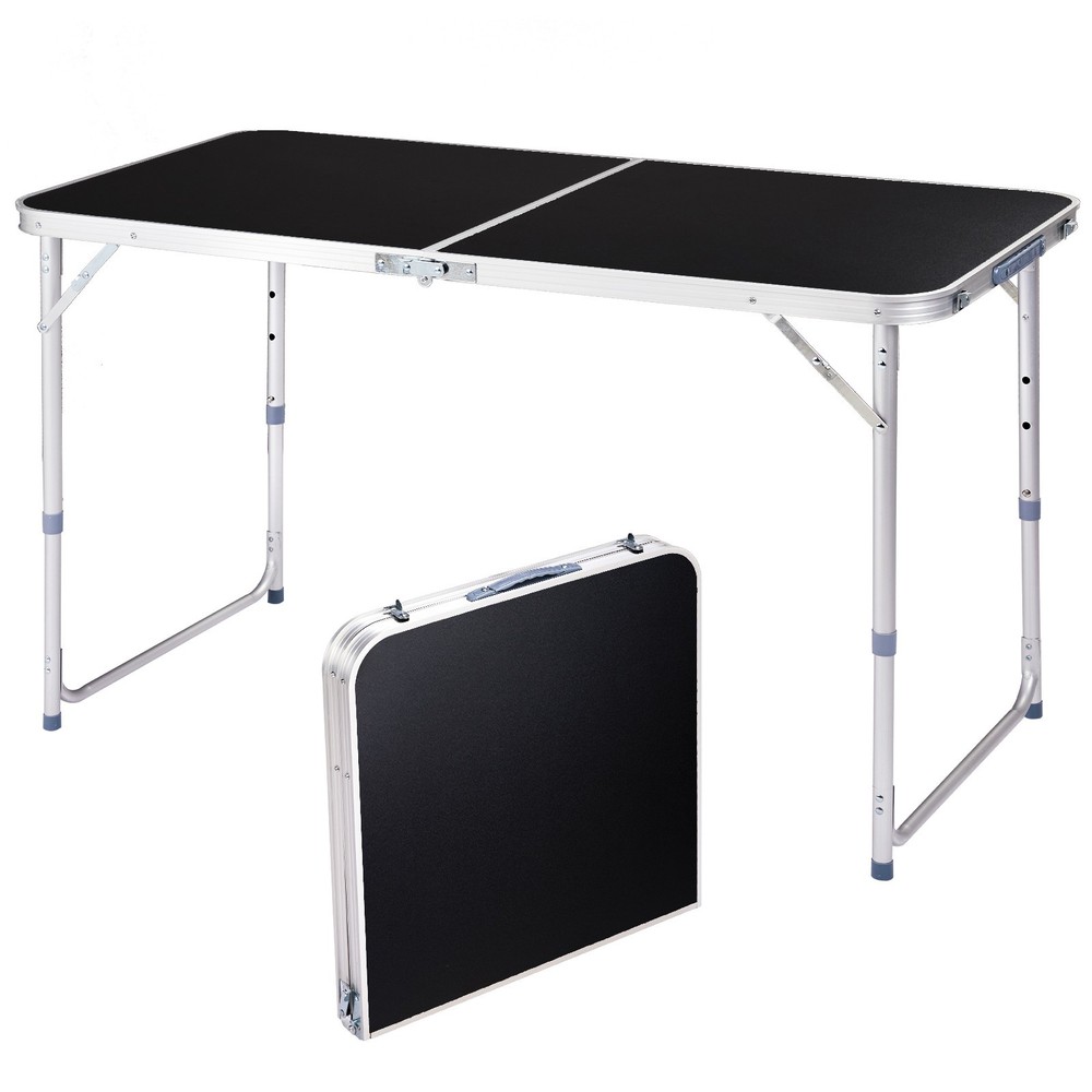 4FT Black Folding Table For Outdoor Garden Camping Picnic BBQ Height Adjustable