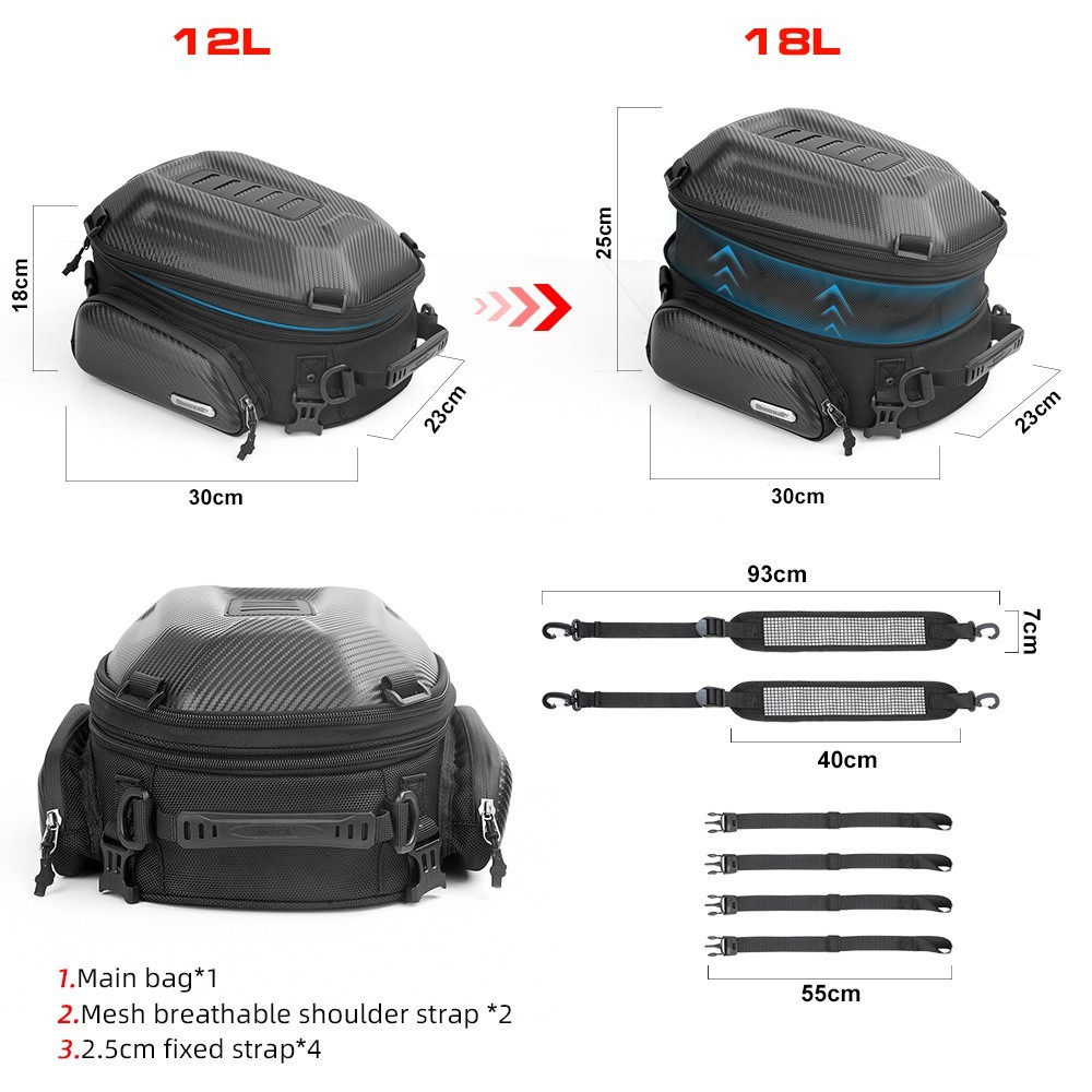 Rhinowalk Motorcycle Hard Shell Tail Bag Waterproof 12L Travel Storage Backpack