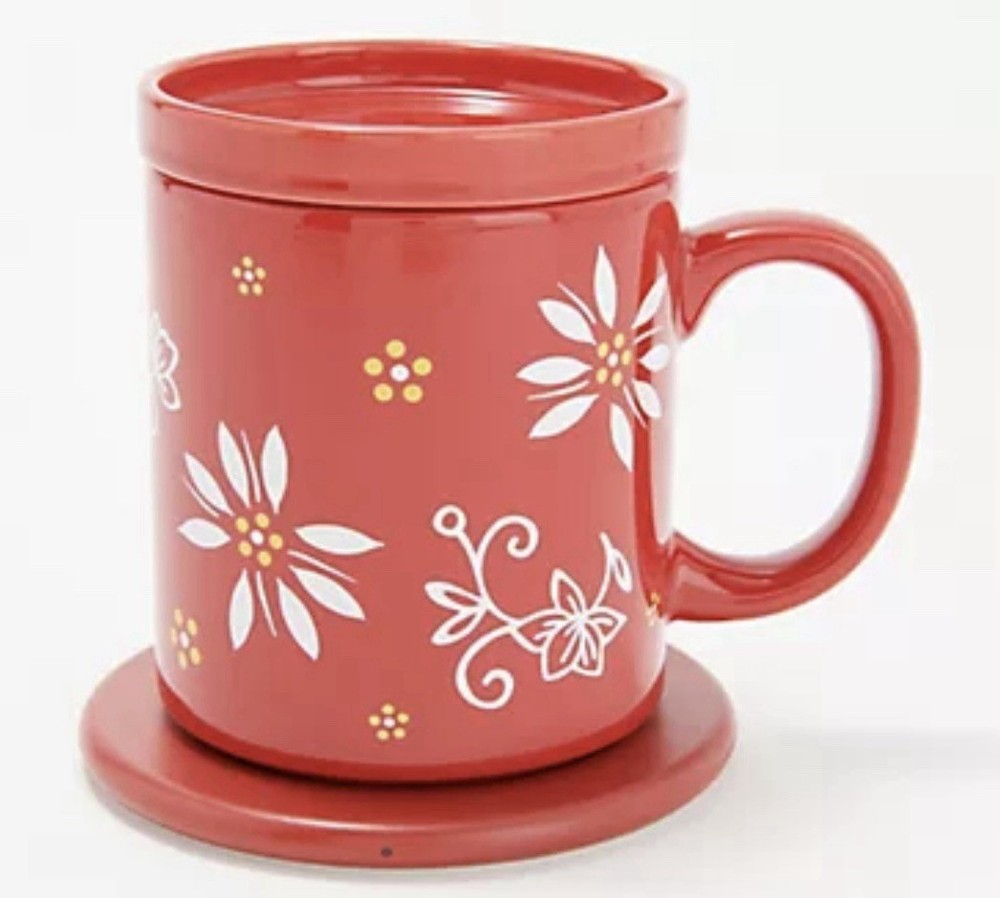TEMPTATIONS Temp-tations 14 oz. Ceramic Mug with Warming Base - RED