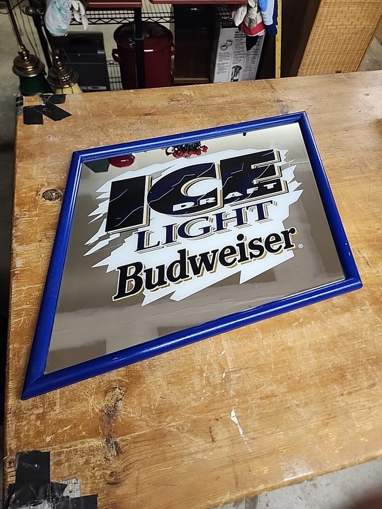 Budweiser Ice Draft Mirror Beer Slanted Sign