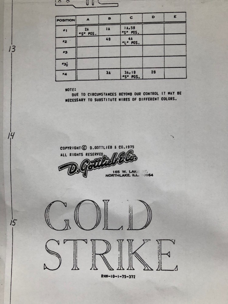 Gottlieb Gold Strike Pinball Machine Schematic