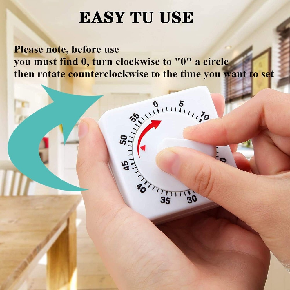 1/2 PACK Square 60 Minute Mechanical Kitchen Timer, Visual Kitchen Cooking Timer