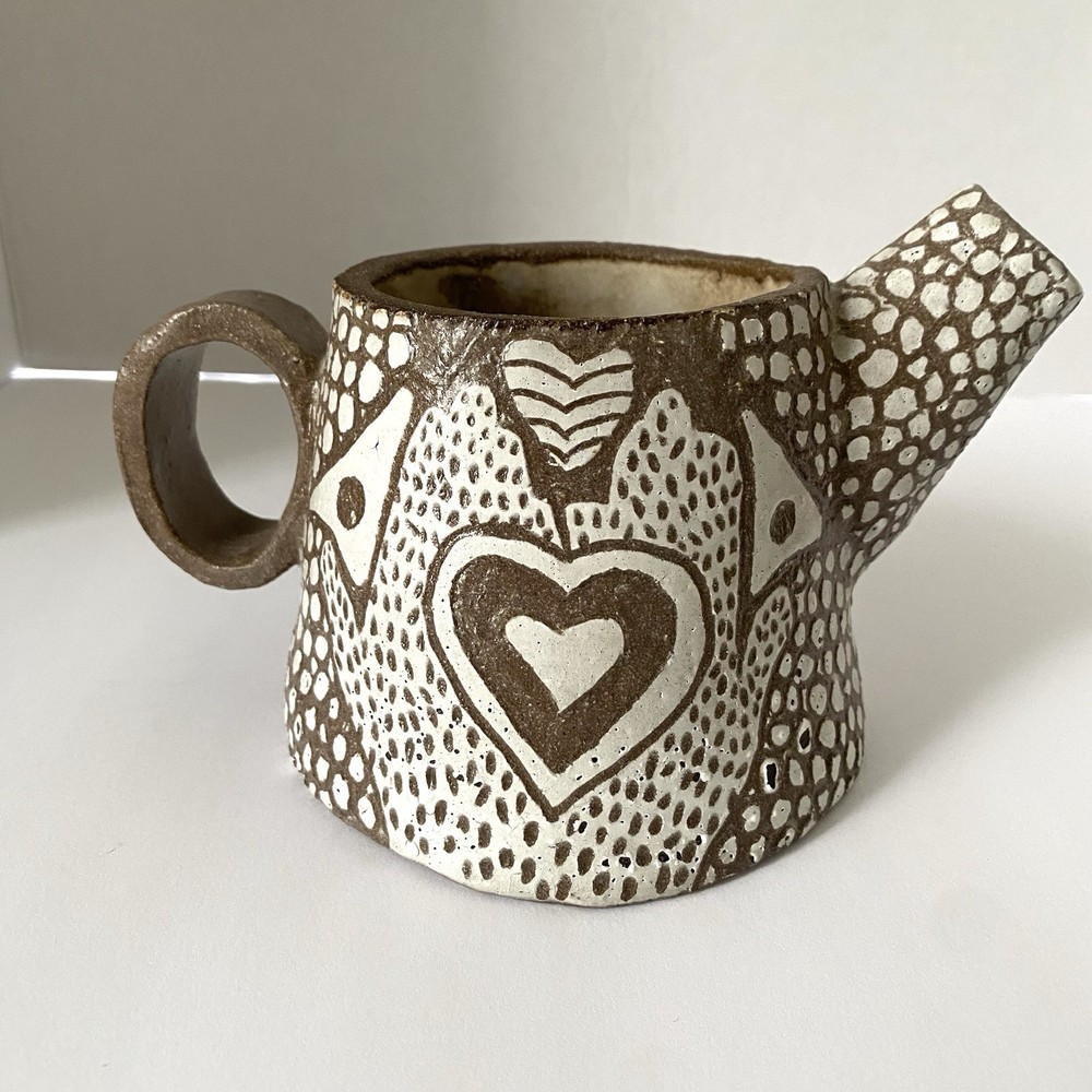 Studio Pottery Pitcher - Abstract Design - Open Hands Heart