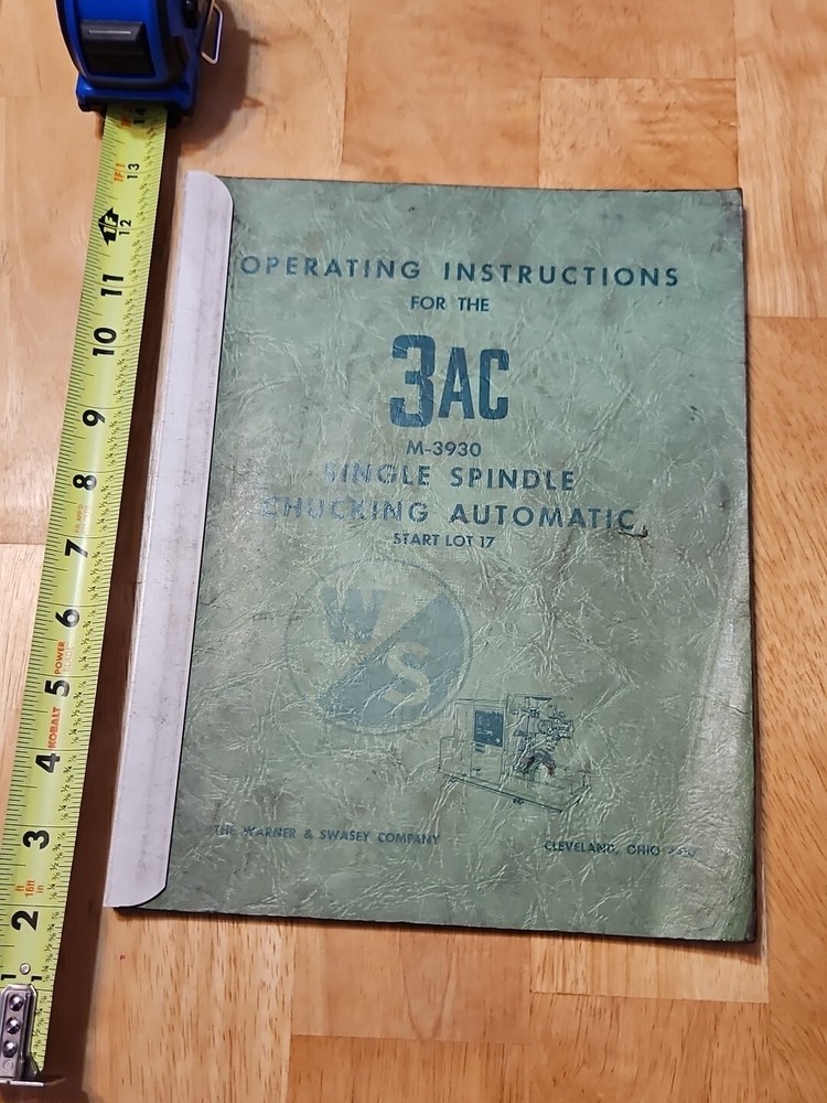 OPERATING INSTRUCTIONS 3AC M-3930 SINGLE SPINDLE CHUCKING AUTOMATIC 1968 RARE