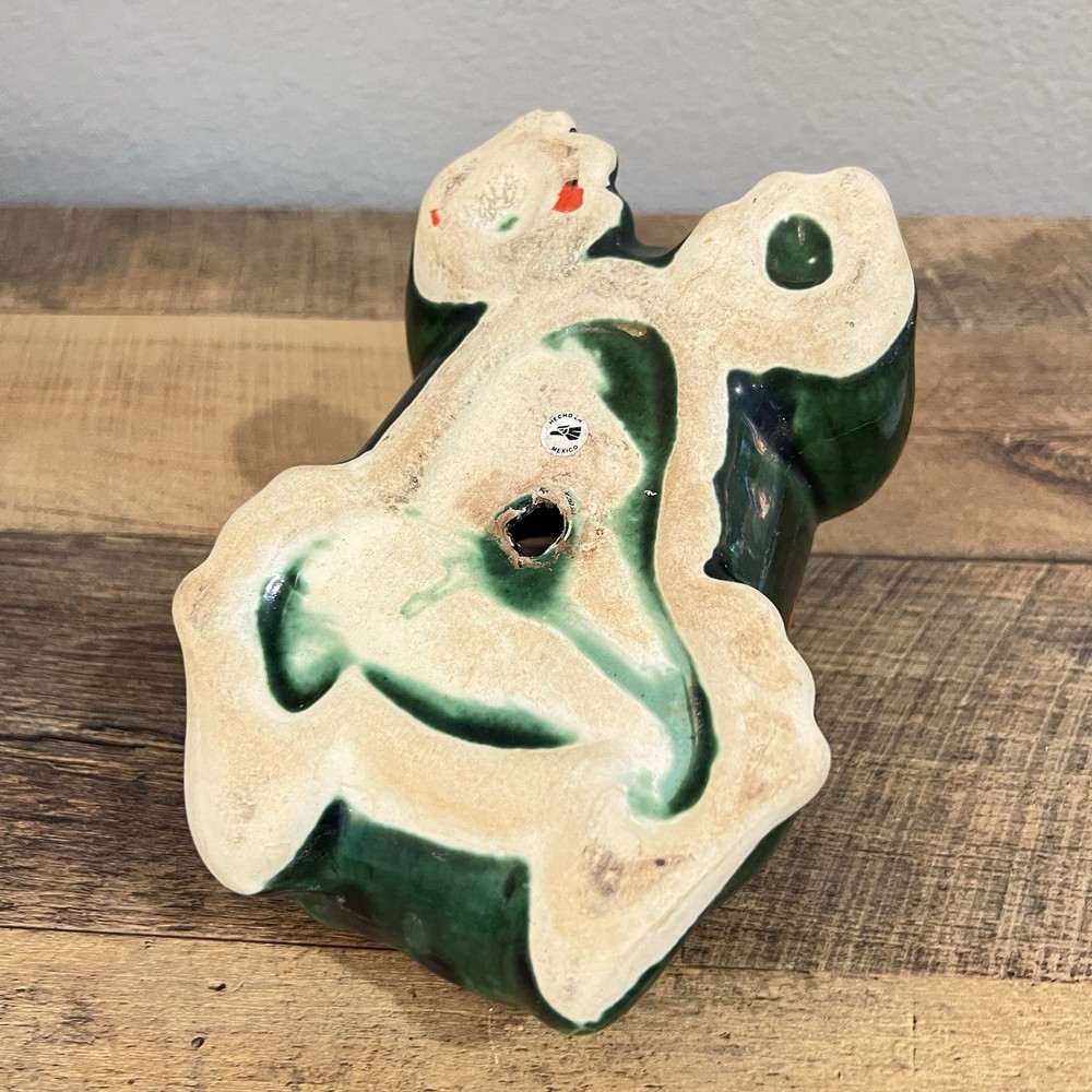 Vintage Pottery Ceramic Green Frog Toad Planter
