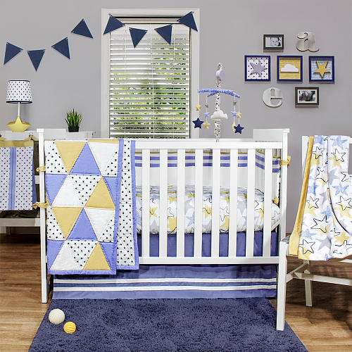 The Peanut Shell Stargazer 7Pc Crib Bedding Set Include Blanket/ Lamp*New*