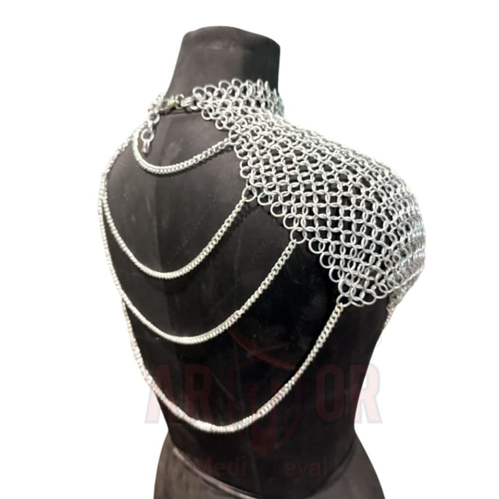Medieval Chainmail Collar Shoulder Armor Adjustable SS Chainmail Chain Layered