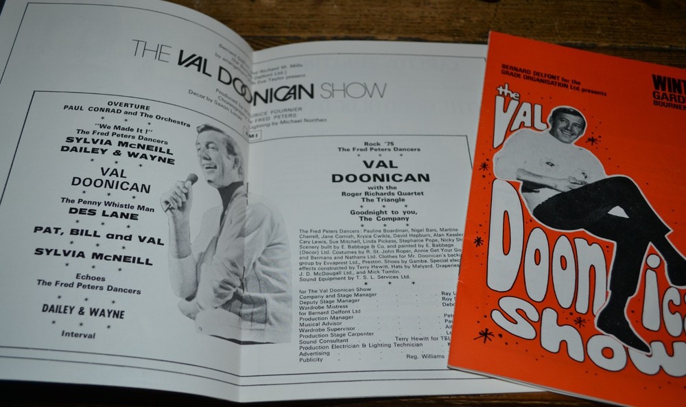 2 x Val Doonican Show Programmes - Bournemouth 1972 & Torquay 1975