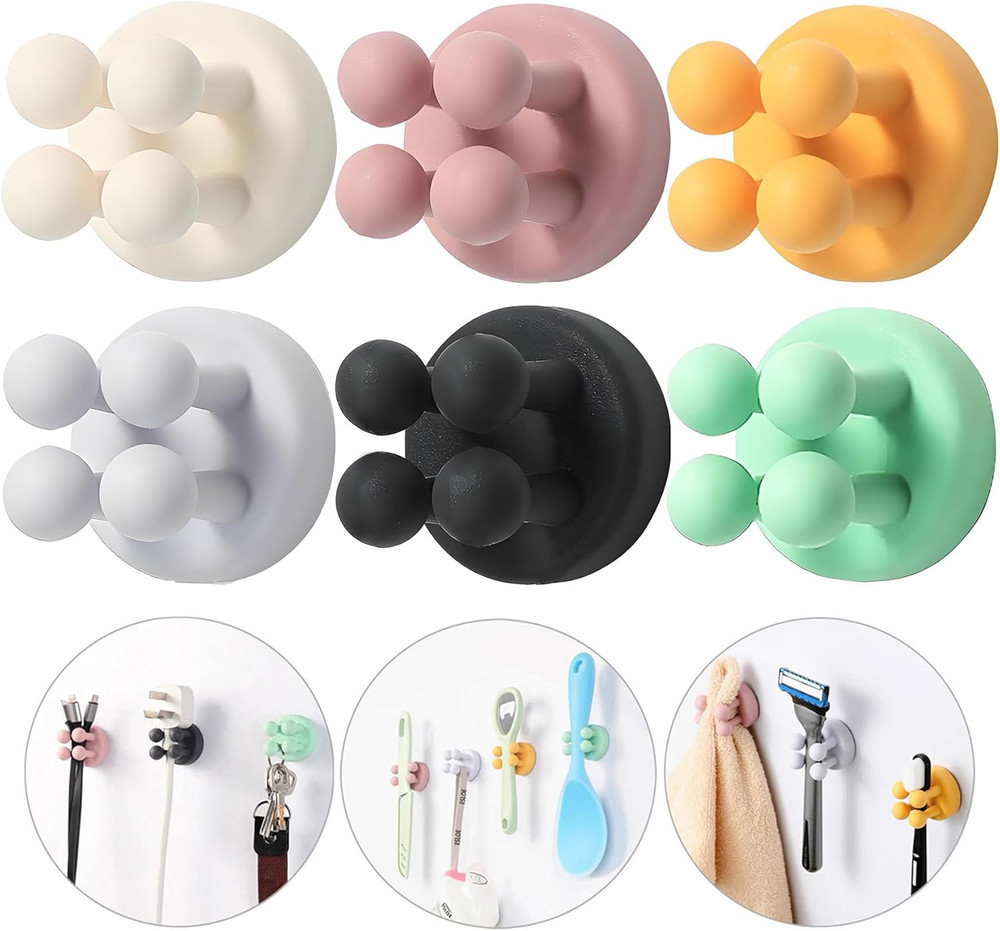 5Pcs Silicone Toothbrush Holders - Multi-Function Hook Waterproof Self Adhesive