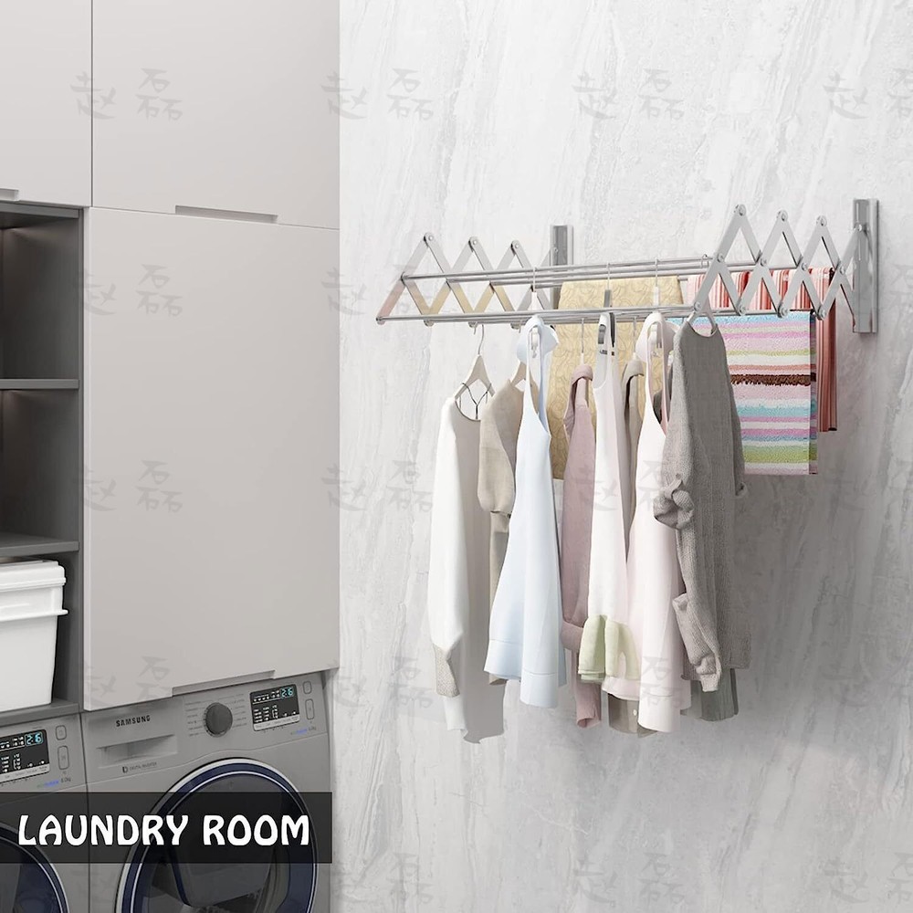 Wall Mounted Clothes Drying Rack Stainless Steel Retractable Laundry Drying Rack