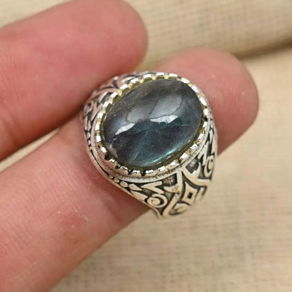 Statement Labradorite Gemstone Men's Ring 925 Sterling Silver Ring All Size D33