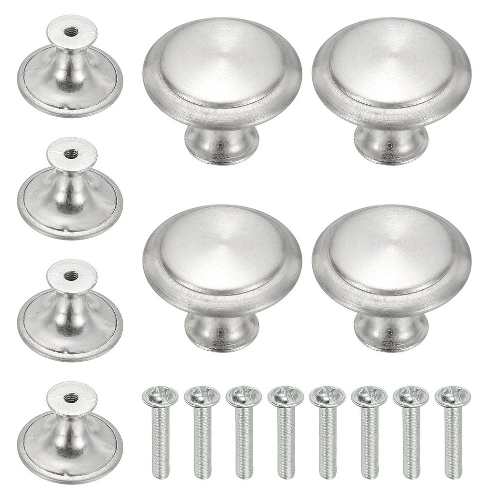 8 Pcs Stainless Steel Knobs, Single Hole Pull with Screw, 27mm Silver