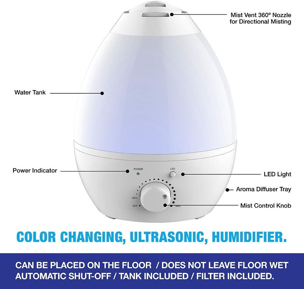 7 Led Color Changing Humidifer with Aroma Diffuser, 3.8 Lb