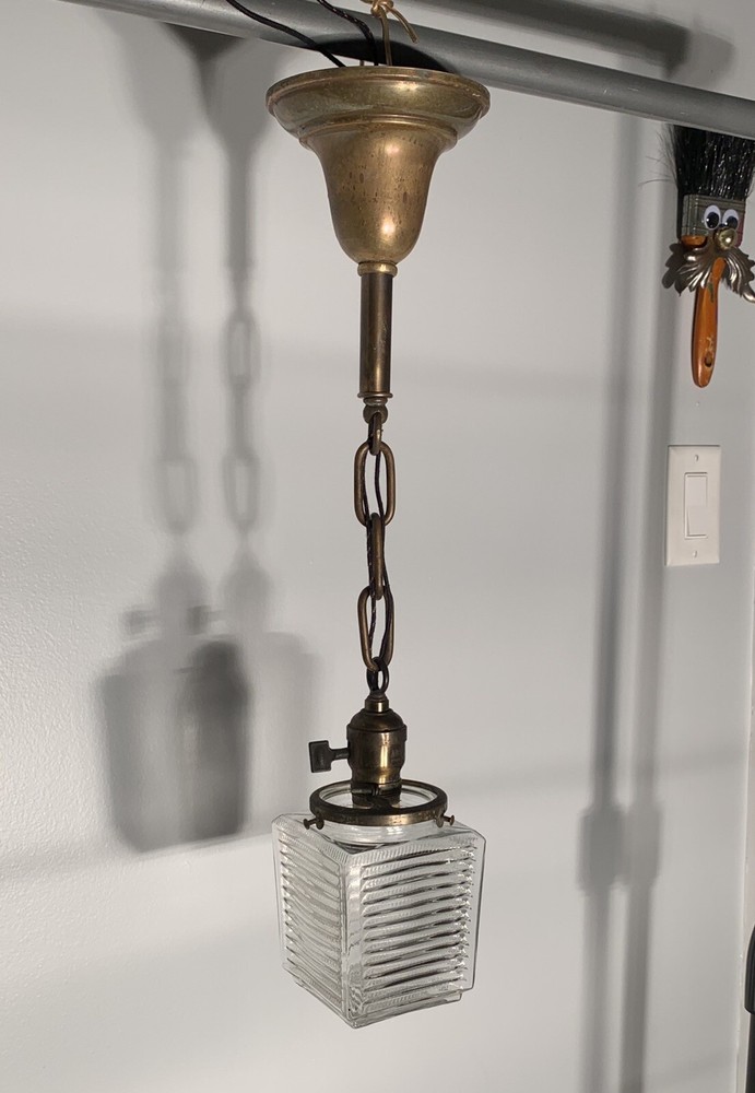 Brass Pendant Light Square Globe Shade Great 85A