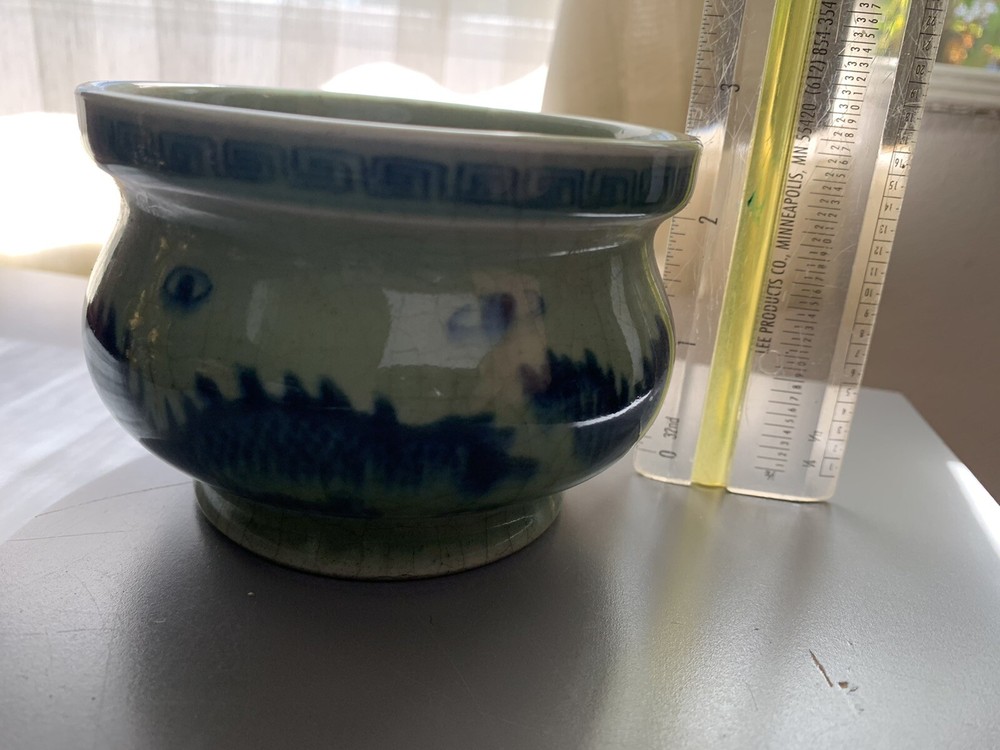 Old Porcelain Incense Burner With Dragon Vintage