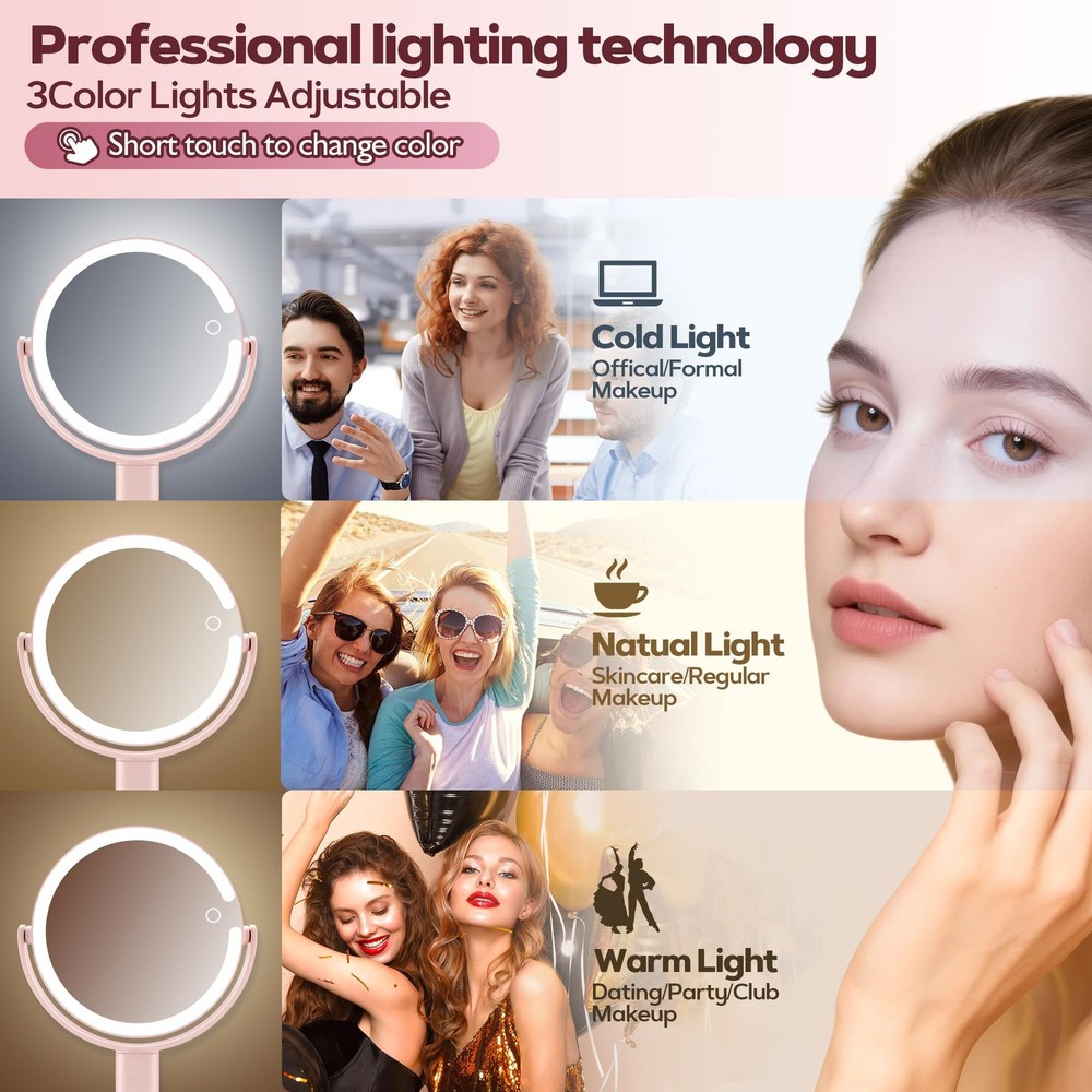 Makeup Mirror with Lights, 30X Magnifying, 64 LEDs - Adjustable Brightness