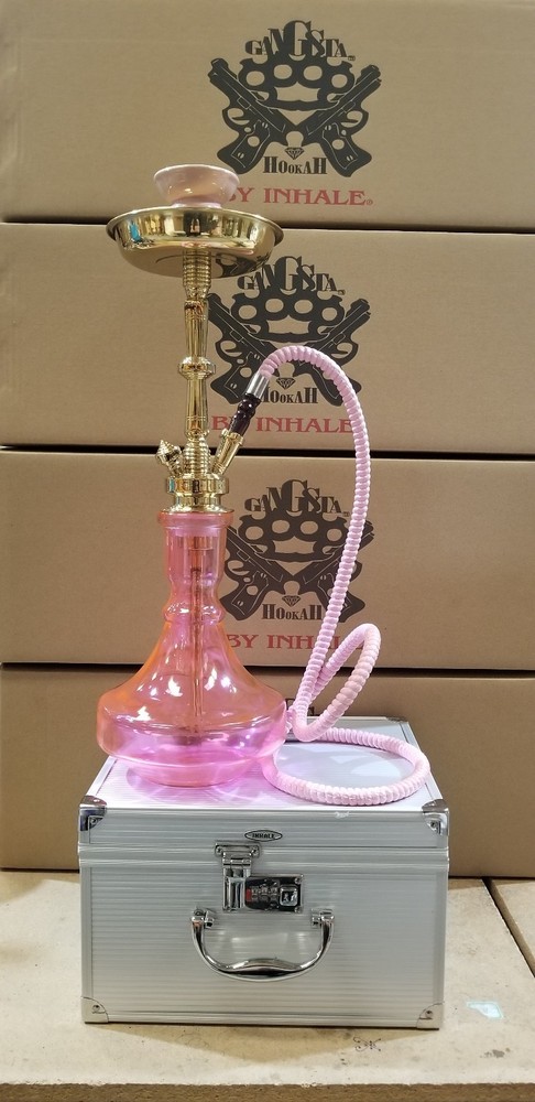 Solid brass Hookah *pink* in suit case 21"
