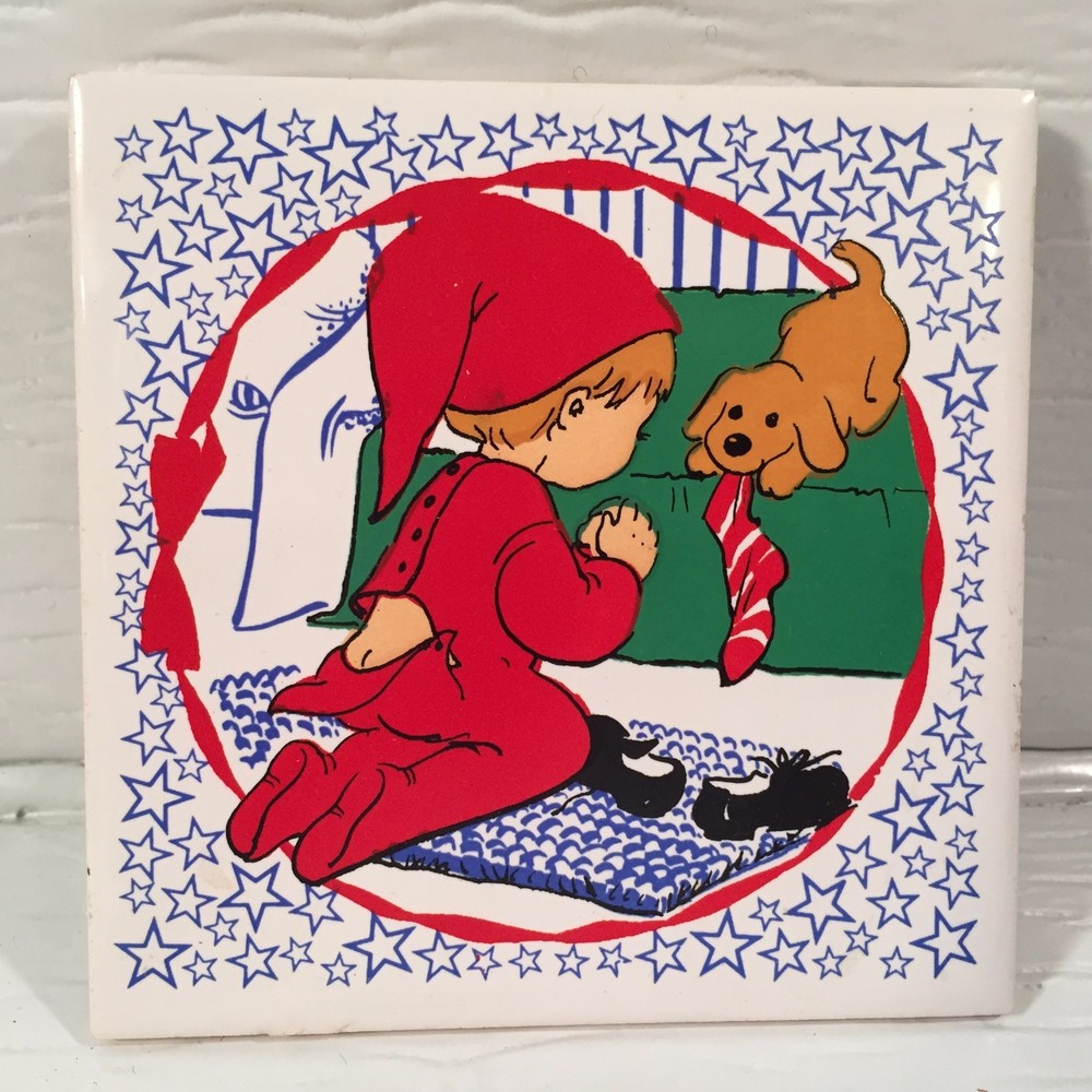 2 JASCO Ceramic Tile Trivets Boy & Girl Praying