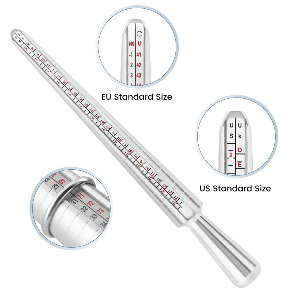 Ring Sizer Measuring Tool Set, Sizing Kit, Metal Finger Silver