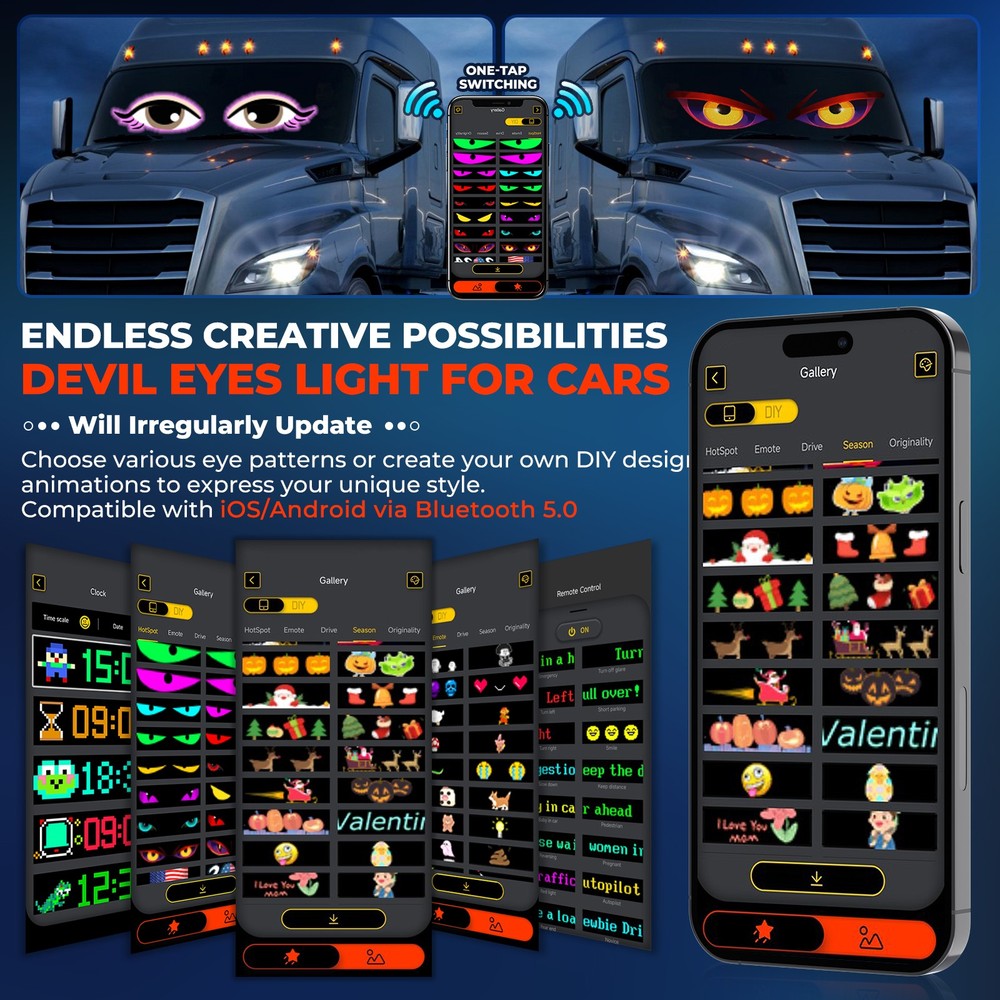 LED Devil Eyes Light for Windshield 52.36x7.56 inch, DIY Programmable Led Eyes