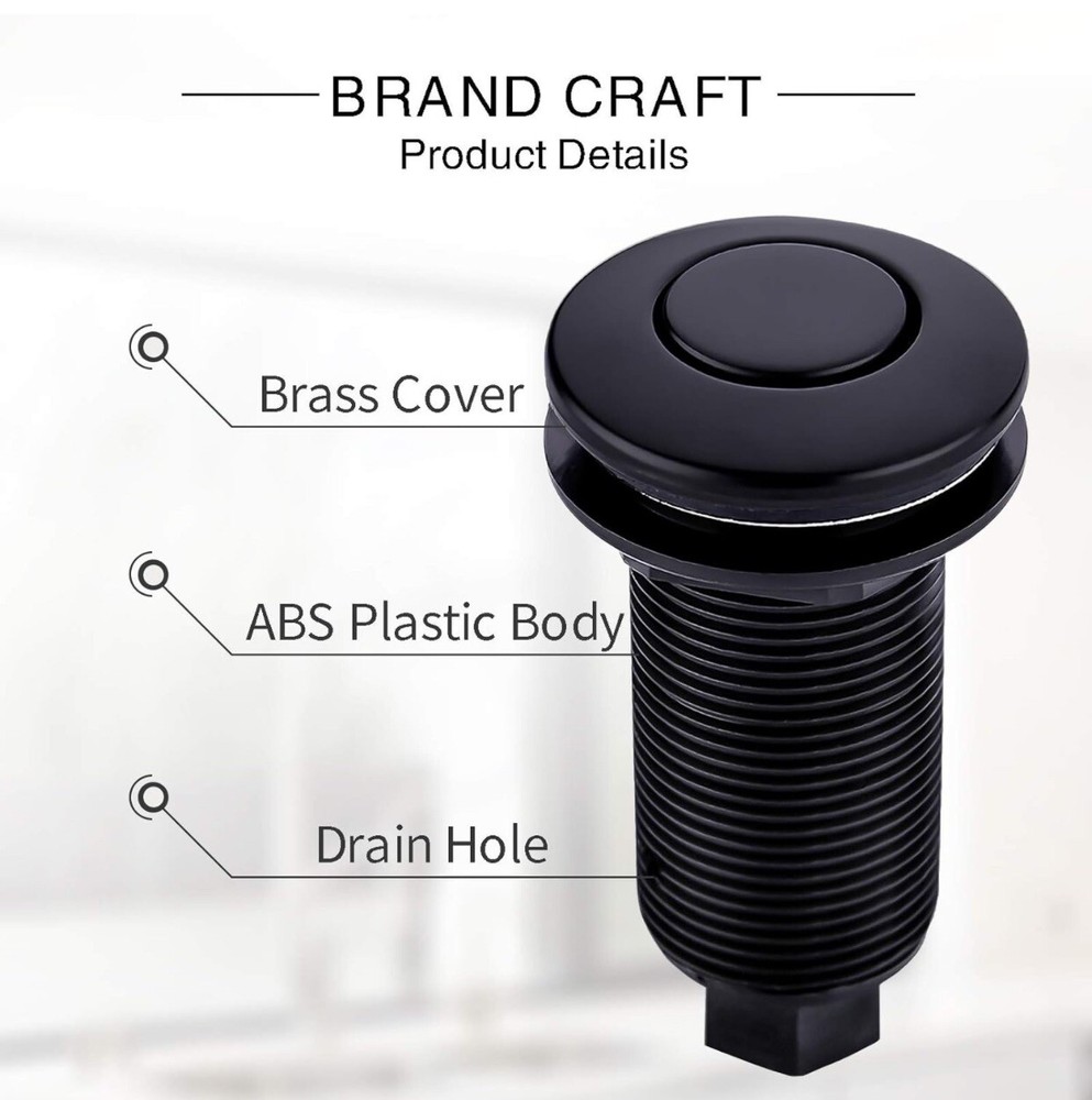 Sink Top Garbage Disposal Air Switch Kit, Matte Black Long Button Brass Made