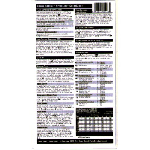 CheatSheet Canon Speedlight 580EX Laminated Guide Get one for your camera bag!