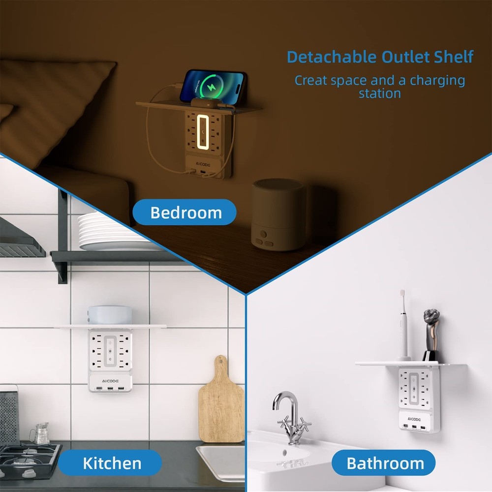 Outlet Extender with USB C, AICODE Multi Outlet Surge Protector with Nightlig...