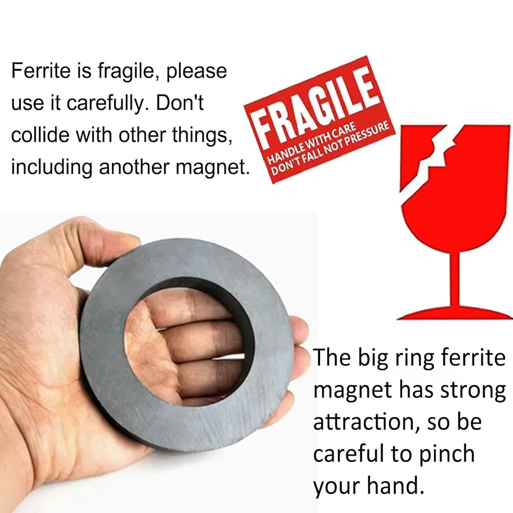Heavy Duty Ceramic Ferrite Ring Magnet, 4-Inch Diameter for Science & Projects