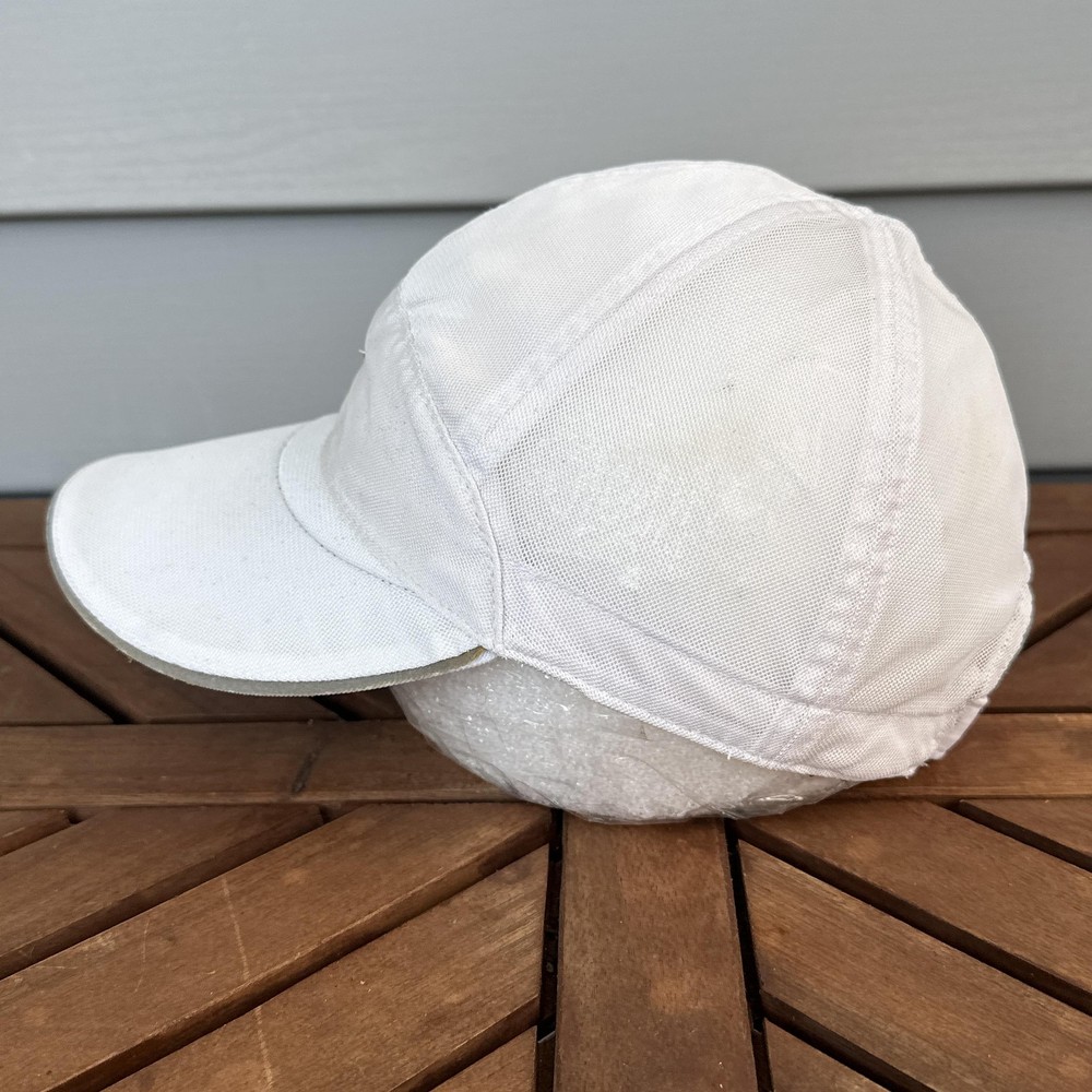 Vintage Nike Tailwind 7 Panel Hat Cap Strap Back Mens White Mesh Running Feather