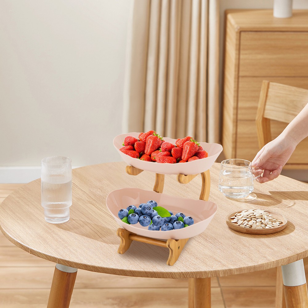 2 Tier Fruit Bowl, Fruit Basket Stand, Fruit Serving Tray