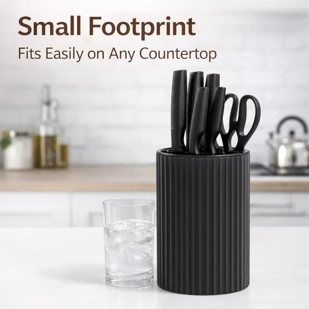 Small Knife Block Set, Modern Kitchen Knife Scissors with Universal Round Hol...