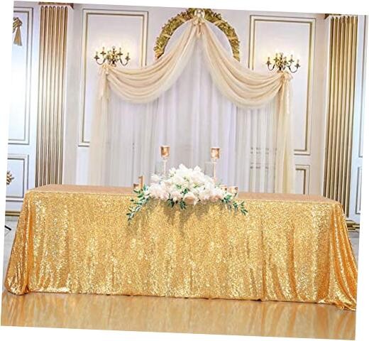 Sequin Tablecloth Seamless 90x132inch Rectangle 132" x 90" (Rectangular) Gold