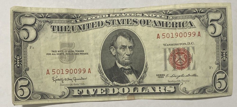 1963 - $5 Legal Tender Note - Exact Note Imaged A50190099A