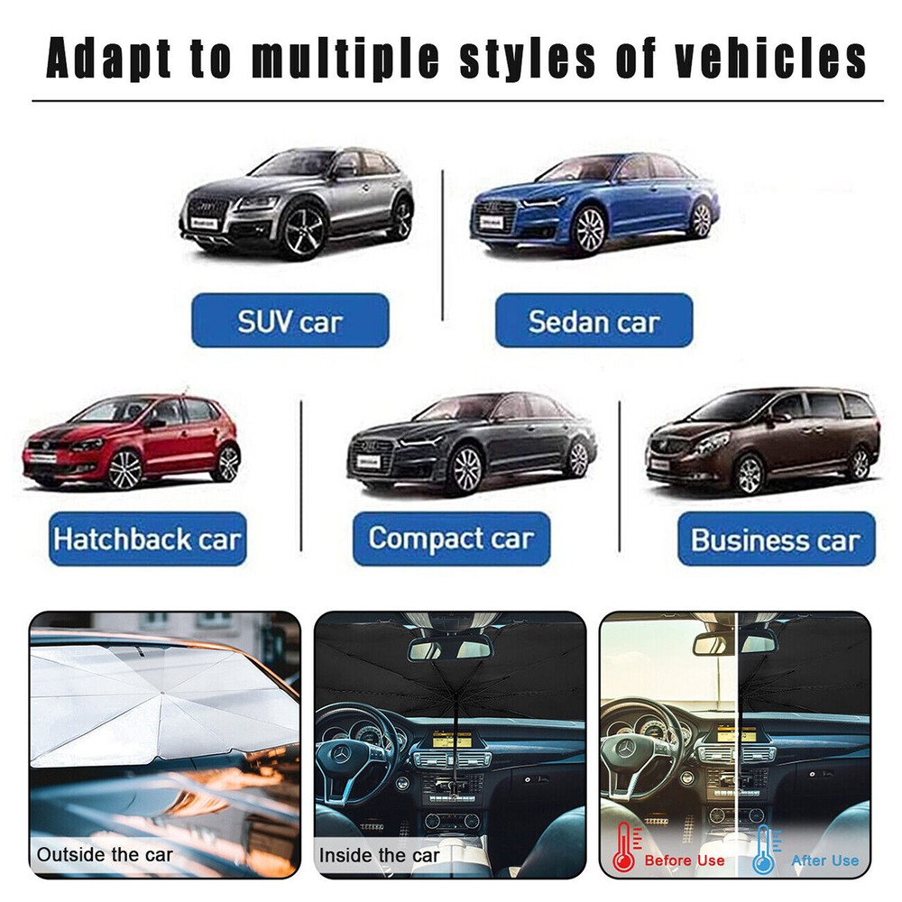Retractable Car Windshield Sun Shade Umbrella Front Back Window Cover Visor Auto